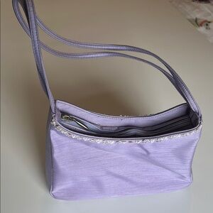 Esprit Lavender Women's Washed Silk with Embroidered Flower Trim Shoulder Bag